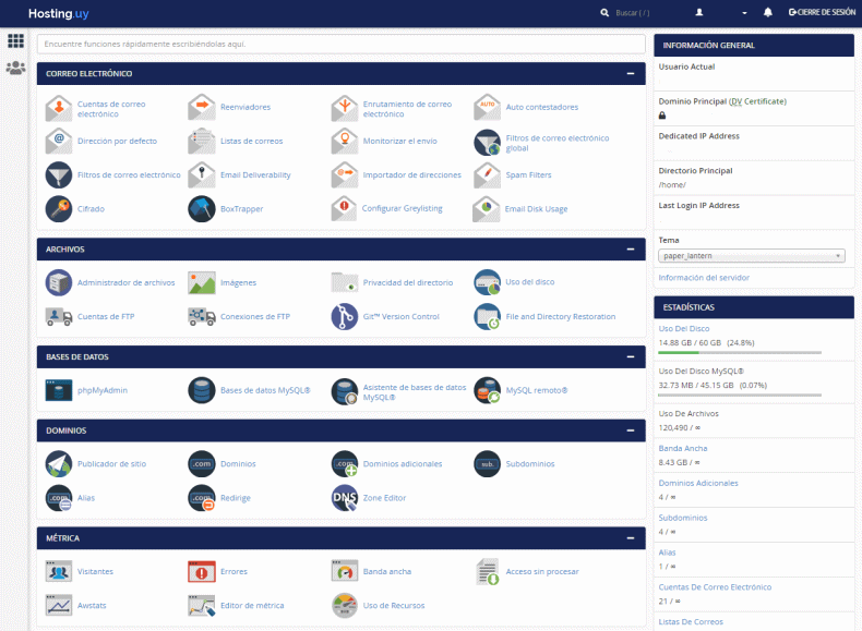 cPanel de Hosting.uy